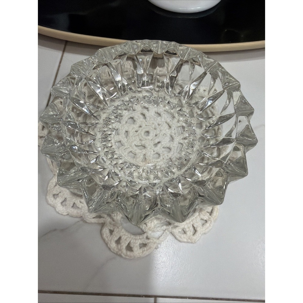 VTG Kig Indonesia Ashtray Heavy Clear Crystal Glass Cigarette Cigar Bowl Dish